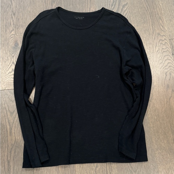 Allsaints Seymour Long Sleeve Crew T-Shirt in Dark Navy Vintage - Picture 1 of 4